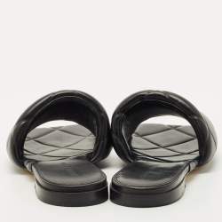 Pre Owned Bottega Veneta Black Leather Flat Sandals Size 38.5