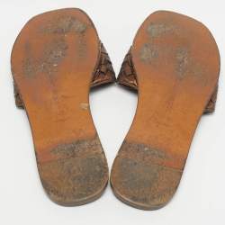 Pre Owned Bottega Veneta Metallic Bronze Leather Intrecciato Slide Flats Size 36.5
