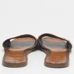 Pre Owned Bottega Veneta Metallic Bronze Leather Intrecciato Slide Flats Size 36.5