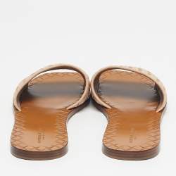 Pre Owned Bottega Veneta Beige Intrecciato Leather Flat Slides Size 40
