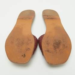 Pre Owned Bottega Veneta Burgundy Intrecciato Leather Flat Slides Size 40