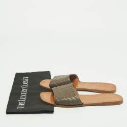 Pre Owned Bottega Veneta Grey Intrecciato Leather Flat Slides Size 40