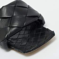 Pre Owned Bottega Veneta Black Woven Leather Flat Slides Size 42