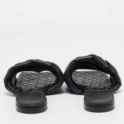 Pre Owned Bottega Veneta Black Woven Leather Flat Slides Size 42