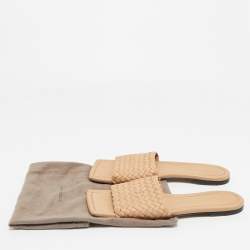 Pre Owned Bottega Veneta Beige Intrecciato Leather Slide Sandals Size 41