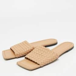 Pre Owned Bottega Veneta Beige Intrecciato Leather Slide Sandals Size 41