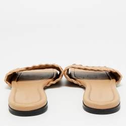 Pre Owned Bottega Veneta Beige Intrecciato Leather Slide Sandals Size 41