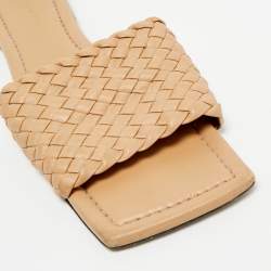 Pre Owned Bottega Veneta Beige Intrecciato Leather Slide Sandals Size 41