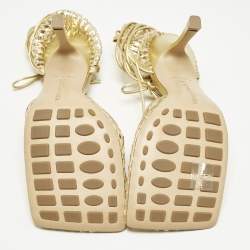Pre Owned Bottega Veneta Gold Knit Fabric and Leather Stretch Wrap Pumps Size 39