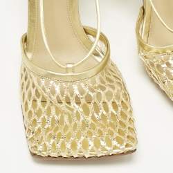 Pre Owned Bottega Veneta Gold Knit Fabric and Leather Stretch Wrap Pumps Size 39
