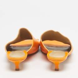 Pre Owned Bottega Veneta Orange Leather Square Toe Mule Sandals Size 36.5