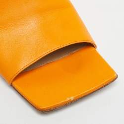 Pre Owned Bottega Veneta Orange Leather Square Toe Mule Sandals Size 36.5