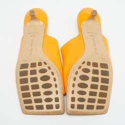 Pre Owned Bottega Veneta Orange Leather Square Toe Mule Sandals Size 36.5