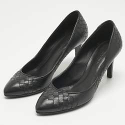 Pre Owned Bottega Veneta Black Leather Veneta Pumps Size 36.5