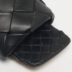 Pre Owned Bottega Veneta Black Woven Leather Lido Flat Slide Size 37.5