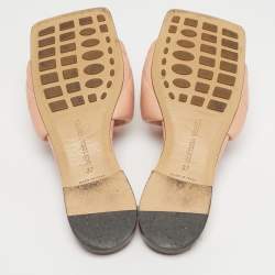 Pre Owned Bottega Veneta Orange Quilted Leather Lido Flat Slides Size 37