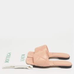 Pre Owned Bottega Veneta Orange Quilted Leather Lido Flat Slides Size 37