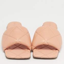 Pre Owned Bottega Veneta Orange Quilted Leather Lido Flat Slides Size 37