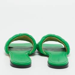 Pre Owned Bottega Veneta Green Intrecciato Leather Lido Flat Slide Sandals Size 37