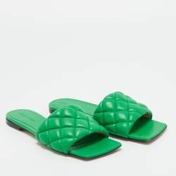 Pre Owned Bottega Veneta Green Intrecciato Leather Lido Flat Slide Sandals Size 37