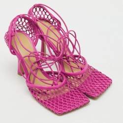 Pre Owned Bottega Veneta Pink Leather and Stretch Mesh Wrap Around Pumps Size 35.5