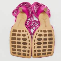 Pre Owned Bottega Veneta Pink Leather and Stretch Mesh Wrap Around Pumps Size 35.5