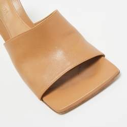 Pre Owned Bottega Veneta Beige Leather Stretch Slide Sandals Size 38
