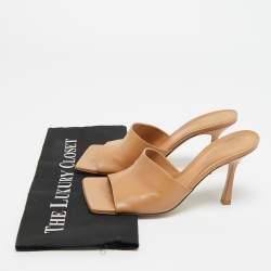 Pre Owned Bottega Veneta Beige Leather Stretch Slide Sandals Size 38