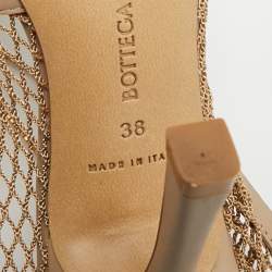 Pre Owned Bottega Veneta Beige Mesh and Leather Chain Stretch Pumps Size 38