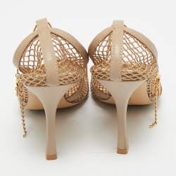 Pre Owned Bottega Veneta Beige Mesh and Leather Chain Stretch Pumps Size 38