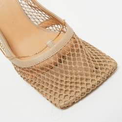 Pre Owned Bottega Veneta Beige Mesh and Leather Chain Stretch Pumps Size 38