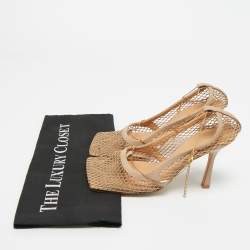 Pre Owned Bottega Veneta Beige Mesh and Leather Chain Stretch Pumps Size 38
