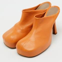 مملوكة مسبقًا Bottega Veneta Orange Leather Stretch The Bold Mules Size 36