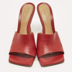 Pre Owned Bottega Veneta Red Leather Stretch Slide Sandals Size 39.5