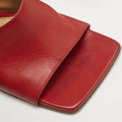 Pre Owned Bottega Veneta Red Leather Stretch Slide Sandals Size 39.5