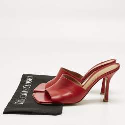 Pre Owned Bottega Veneta Red Leather Stretch Slide Sandals Size 39.5
