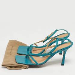 Pre Owned Bottega Veneta Blue Leather Stretch Ankle Strap Sandals Size 39