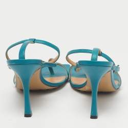 Pre Owned Bottega Veneta Blue Leather Stretch Ankle Strap Sandals Size 39