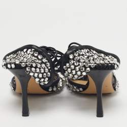 Pre Owned Bottega Veneta Black Leather and Stretch Mesh Wrap Around Pumps Size 38