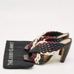 Pre Owned Bottega Veneta Multicolor Woven Leather Slide Sandals Size 39