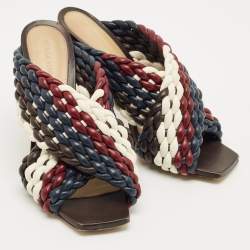 Pre Owned Bottega Veneta Multicolor Woven Leather Slide Sandals Size 39