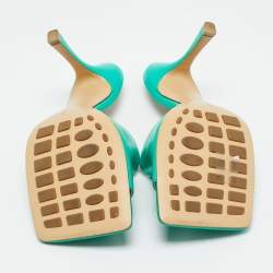 Pre Owned Bottega Veneta Green Leather Strech Slide Sandals Size 41