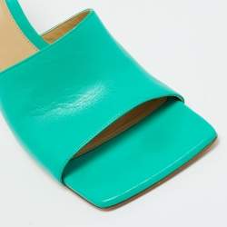 Pre Owned Bottega Veneta Green Leather Strech Slide Sandals Size 41