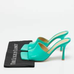 Pre Owned Bottega Veneta Green Leather Strech Slide Sandals Size 41