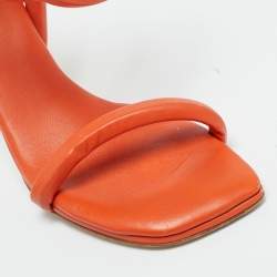 Pre Owned Bottega Veneta Orange Leather Ankle Wrap Sandals Size 36
