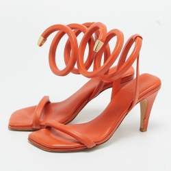 Pre Owned Bottega Veneta Orange Leather Ankle Wrap Sandals Size 36