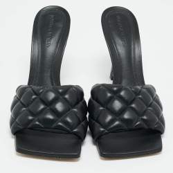 Pre Owned Bottega Veneta Black Woven Leather Lido Slide Sandals Size 42