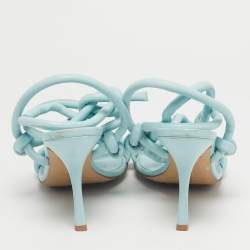 Pre Owned Bottega Veneta Blue Leather Ankle Strap Sandals Size 41