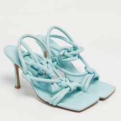 Pre Owned Bottega Veneta Blue Leather Ankle Strap Sandals Size 41