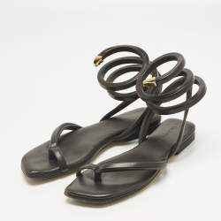 Pre Owned Bottega Veneta Dark Brown Leather Spiral Flat Sandals Size 37